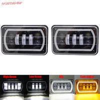 2 pcs 4x6 inch led square headlight 60w white halo drl amber turn signal sealed highlow beam off road for ford trucks