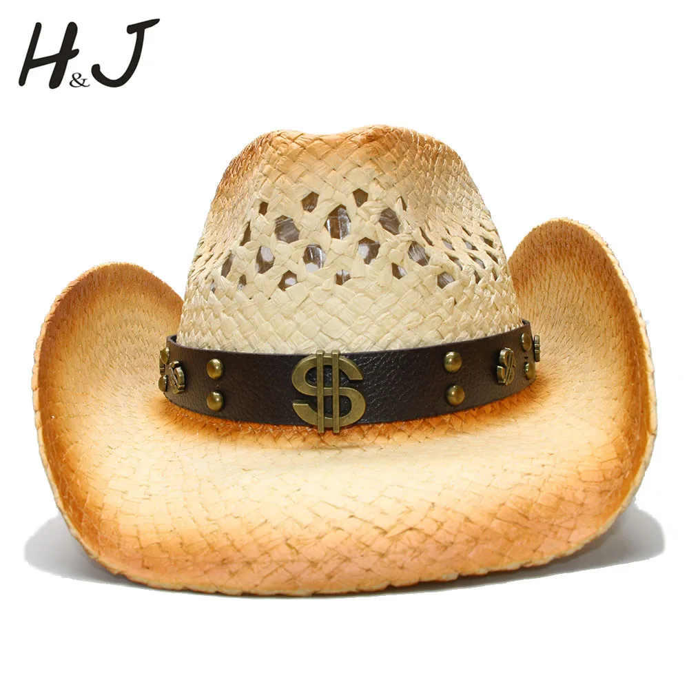 Шляпа от солнца для женщин и мужчин соломенная Кепка в стиле панк с кожаным