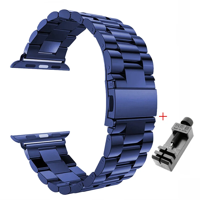 Blue Спортивные из нержавеющей стали часы полосы для Apple Watch 4 38 40 42 44 мм ремешок замена ссылка браслет адаптер часы ремешок для iwatch - Цвет ремешка: Blue
