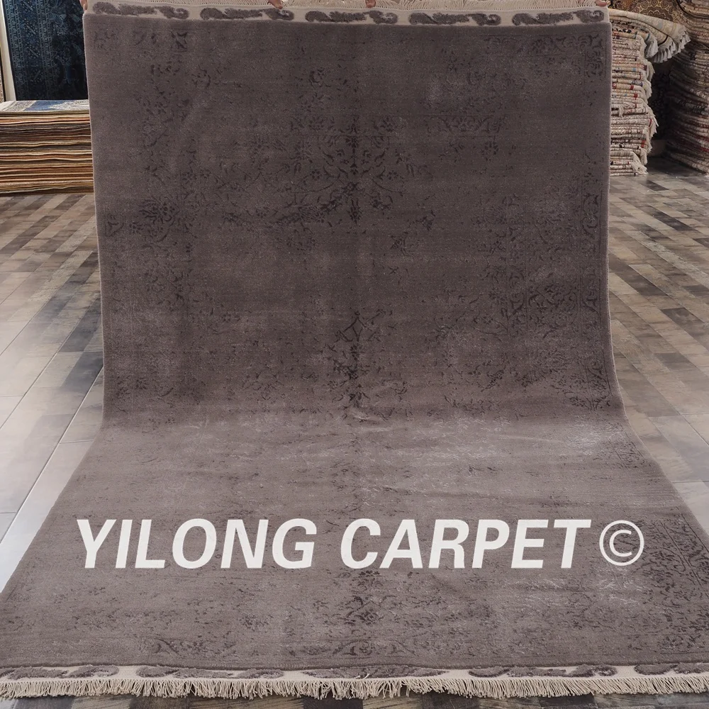 YILONG 5 'x 8' ручная работа искусственная кожа новый дизайн темные цветы с узлом