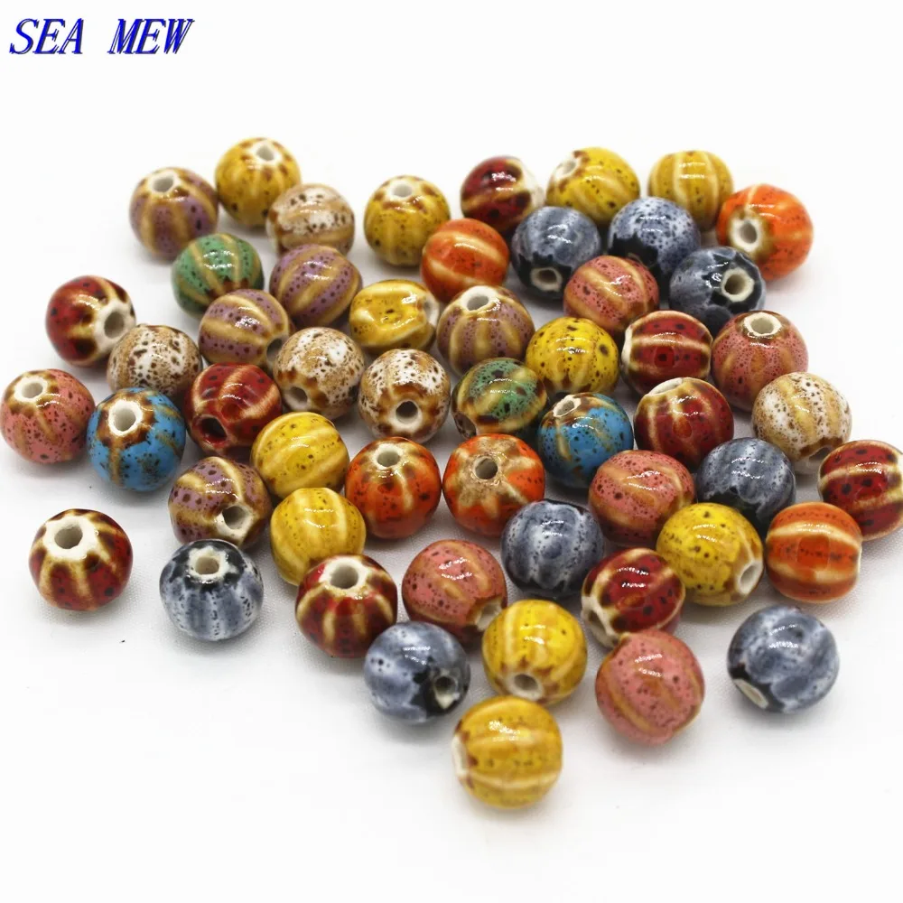 Круглые Арбузные керамические шарики SEA MEW 100 шт. 11 мм бисер с отверстием для