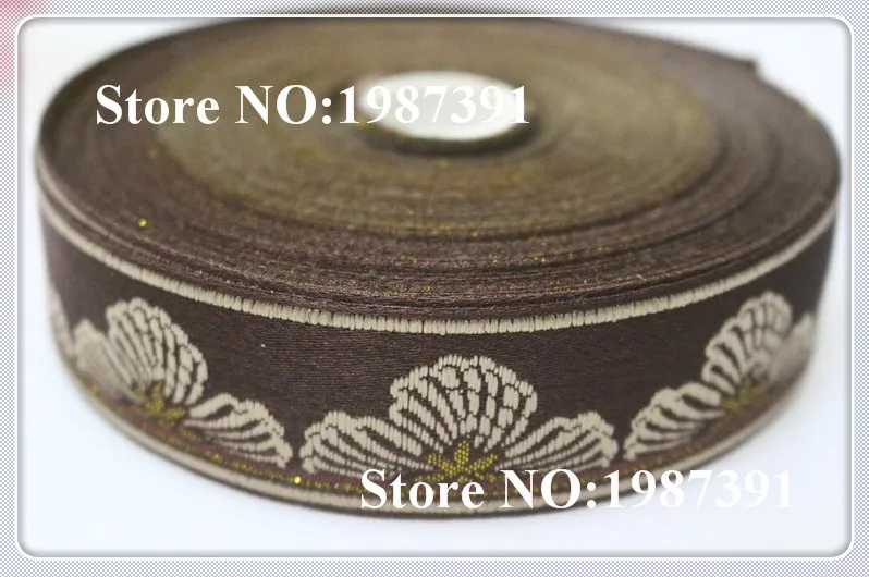5 ярдов/партия тканая жаккардовая лента 3 см коричневый фон с цветочным узором