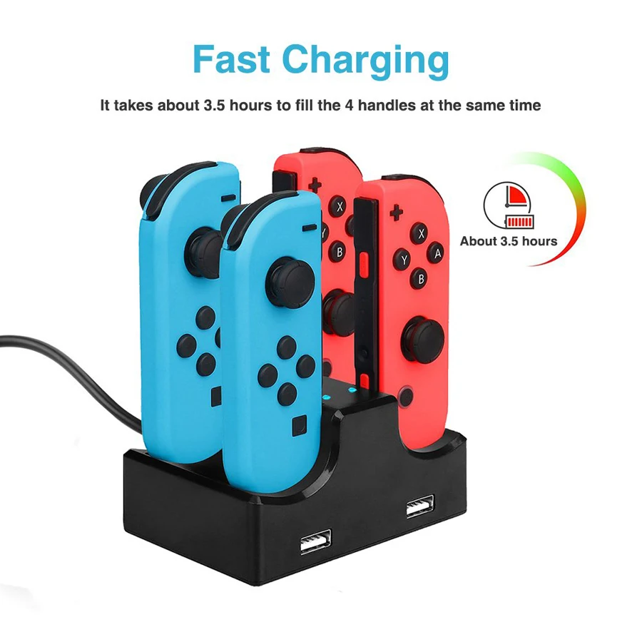 4 в 1 зарядное устройство для Nintendo Switch Joy con со светодиодной зарядной док станцией 2