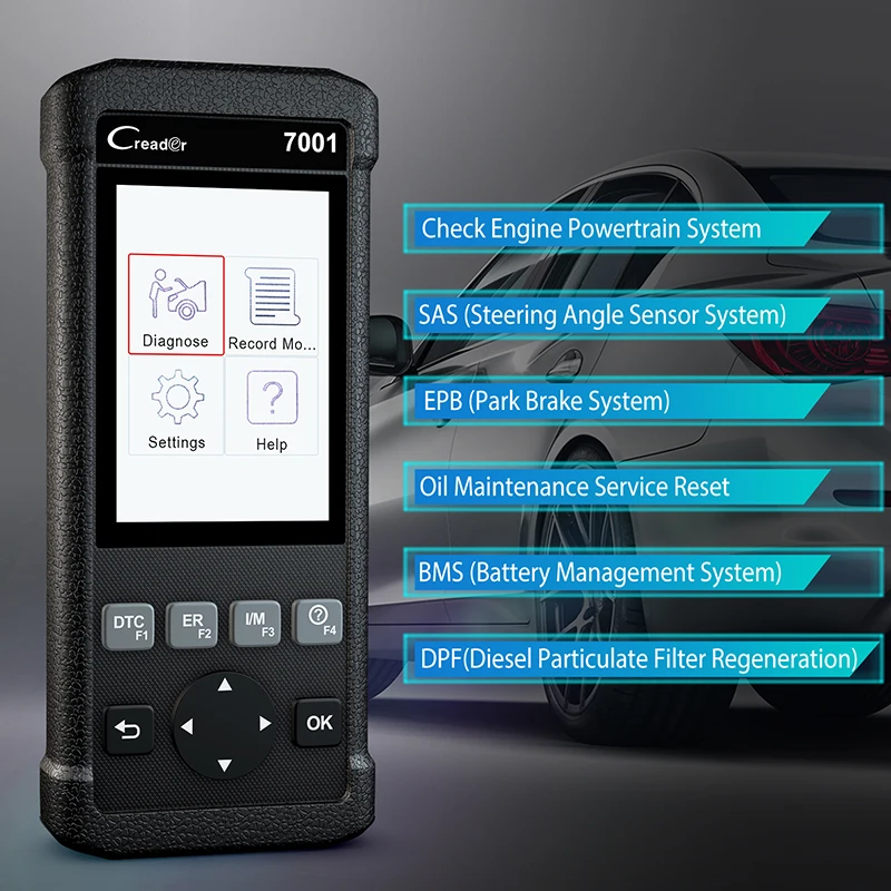 Старт Creader 7001F OBD2 Автомобильный сканер с масла сброса EPB BMS DPF SAS ABS кровотечение OBDII