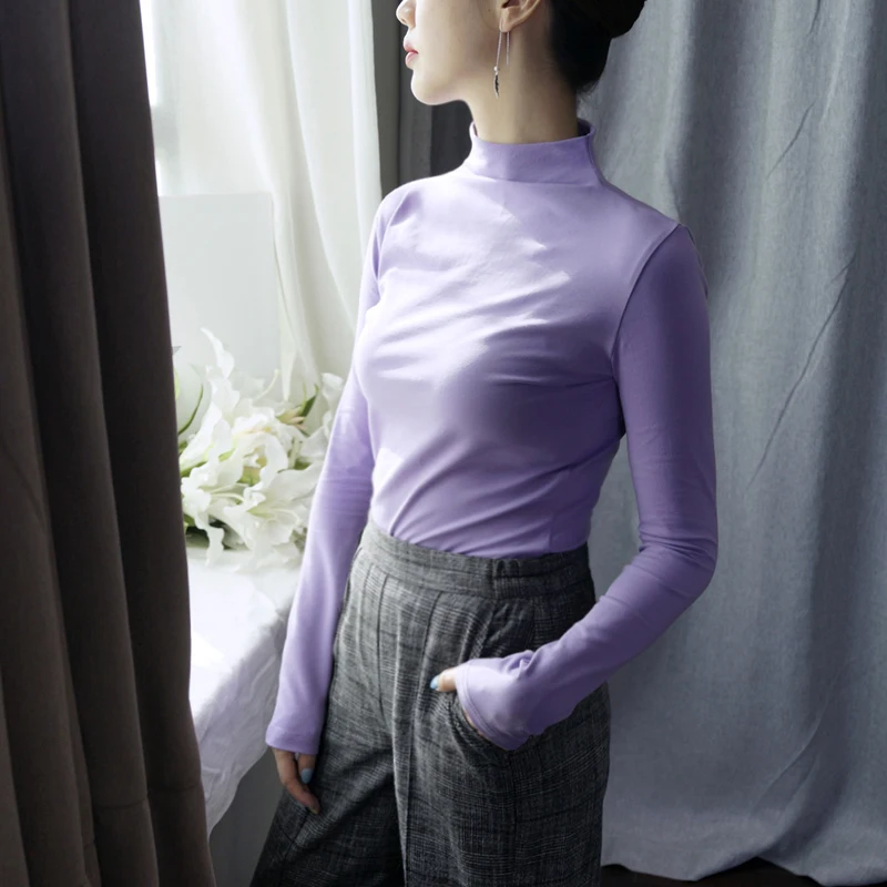 95% Cotton Women T Shirts Autumn Winter Warm Long Sleeve Pullover Tee Shirt Femme Turtleneck Plus Size 3XL Woman Tshirt Top | Женская