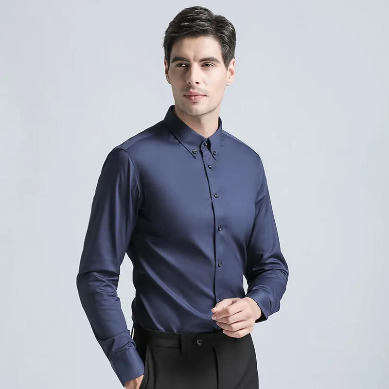 Formal Men's Suits Shirts High Quality Cotton Blend Long Sleeves Shirt Men Brand New Solid Color Business Metting Shirts