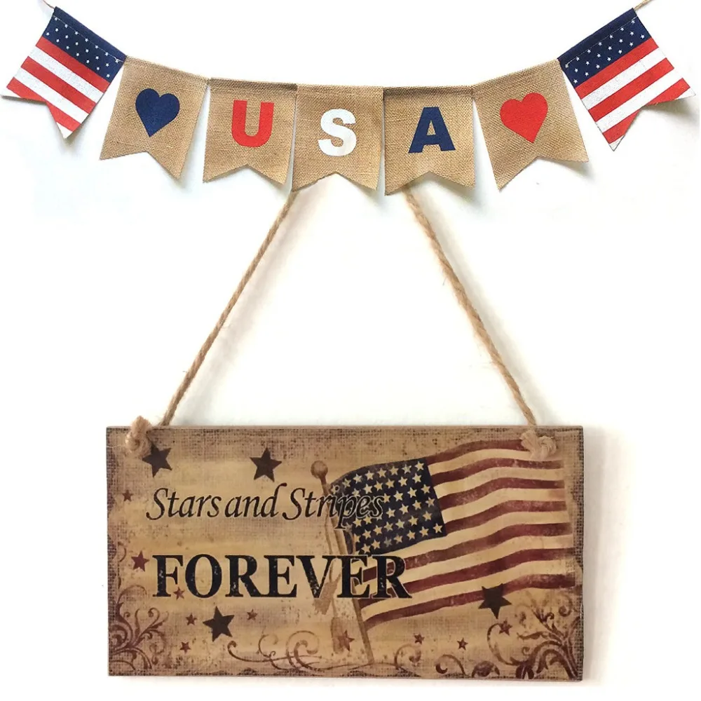 Подвесная табличка Американский 4th of July День Независимости деревянная Бог