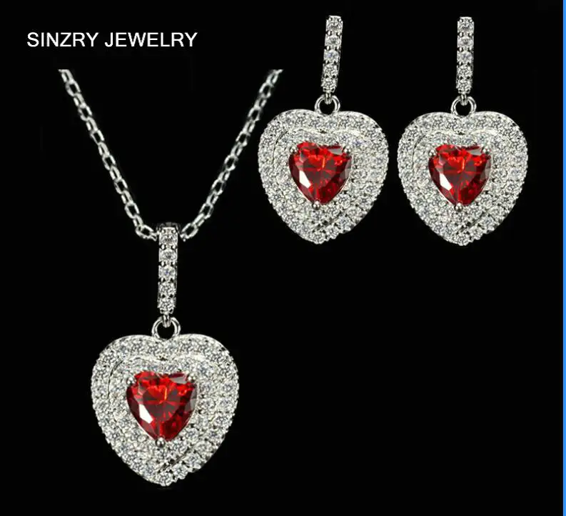 SINZRY new Clear white cut Cubic zircon micro setting heart shape pendant necklace earrings jewelry sets | Украшения и аксессуары