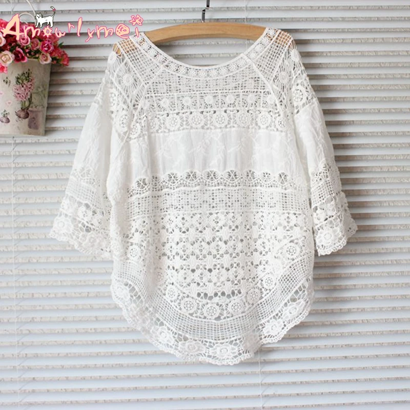 Amourlymei горячая Распродажа Blusas Femininas Sumemr женская блузка Mori Girl свободная кружевная
