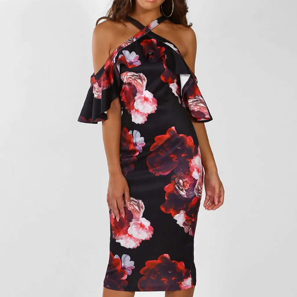 Женское платье с принтом открытыми плечами вечернее сарафан повседневное