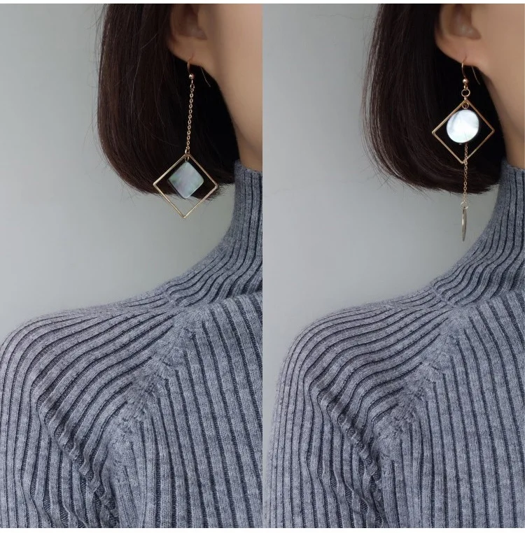 Модные женские туфли аксессуары круг квадрат падение оболочки Длинные серьги