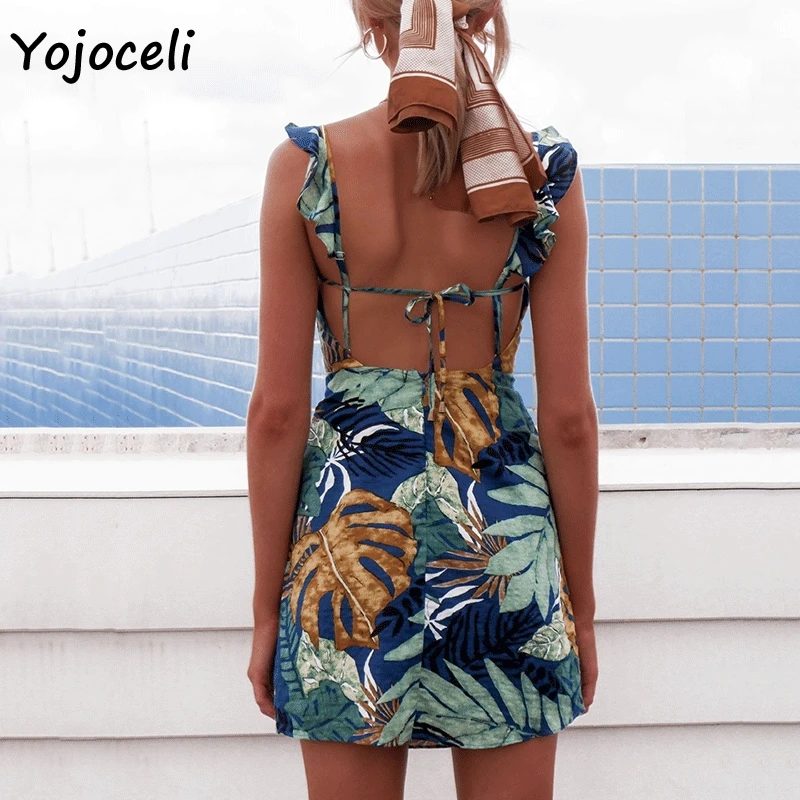 Yojoceli 2019 летнее платье с растительным принтом Женский Летний Пляжный сарафан bodcyon