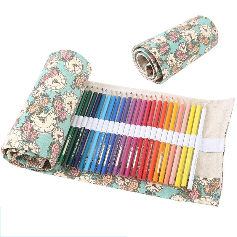 

Creative 36/48/72 Holes Color Pencil Case Canvas Roll Pouch Makeup Cosmetic Brush Pen Storage Box Bag School Stationery