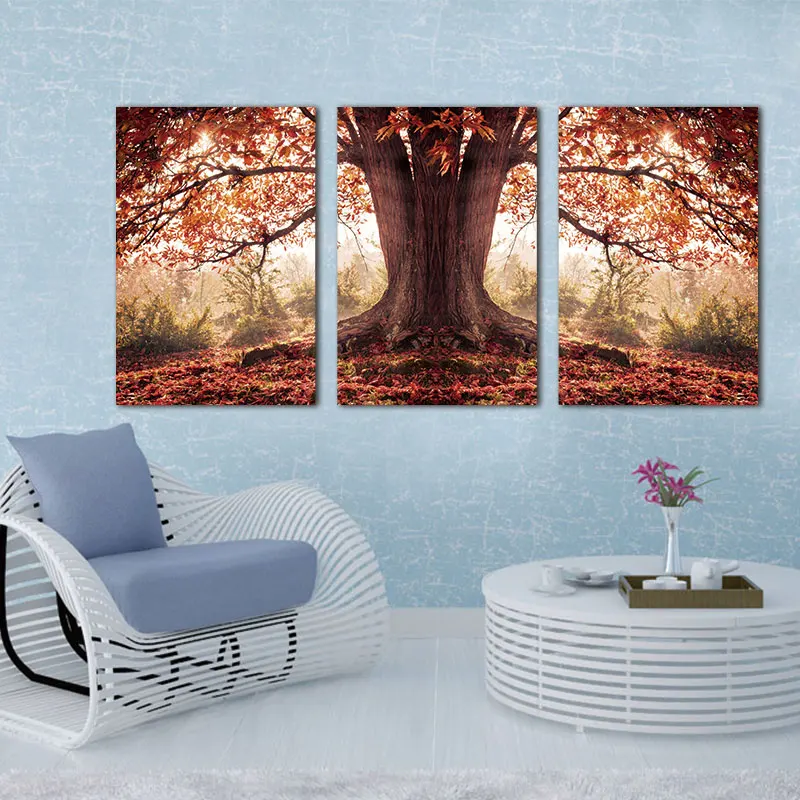 3 Panel Red Autumnal Leaves Home Decorative Canvas Painting Living Room Wall Art Picture Paint On With (No Framed) | Дом и сад