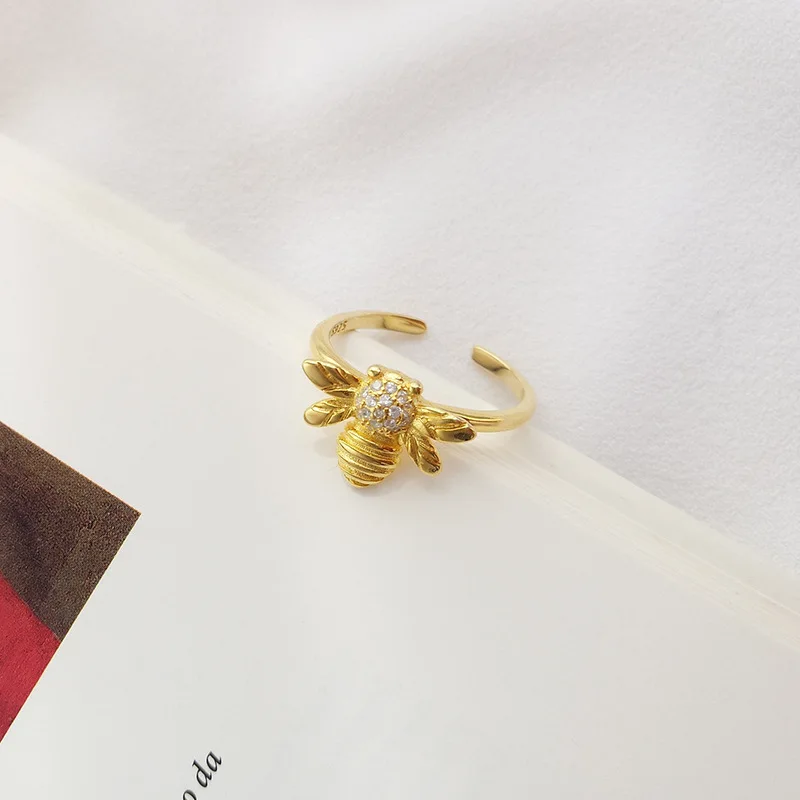 ABC S925 Стерлинговое Серебро bee de dedo Midi Color Animal golden para mujeres Винтажное кольцо Boho chica regalo