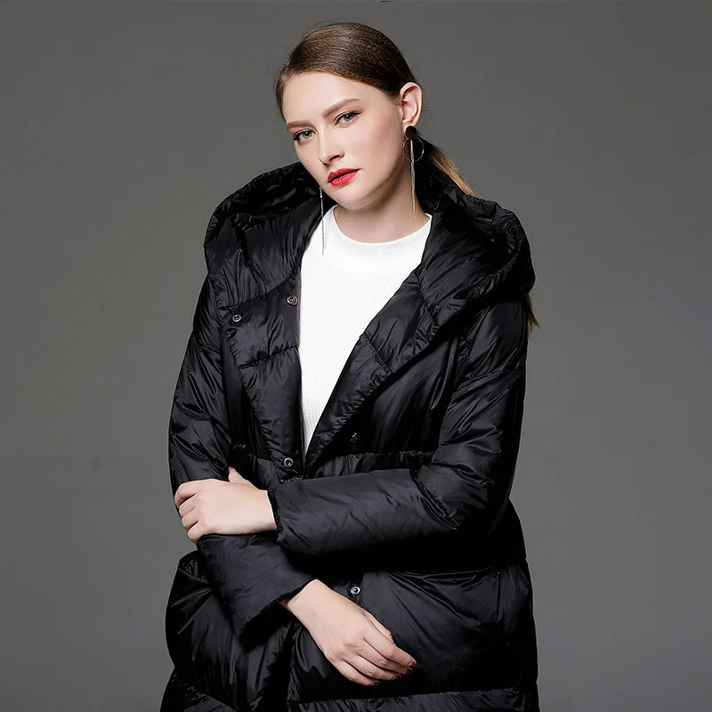 Winter New Pattern Even Hat Down Jackets Thickening Loose Coat Lengthen Fund Overknee Jacket | Женская одежда