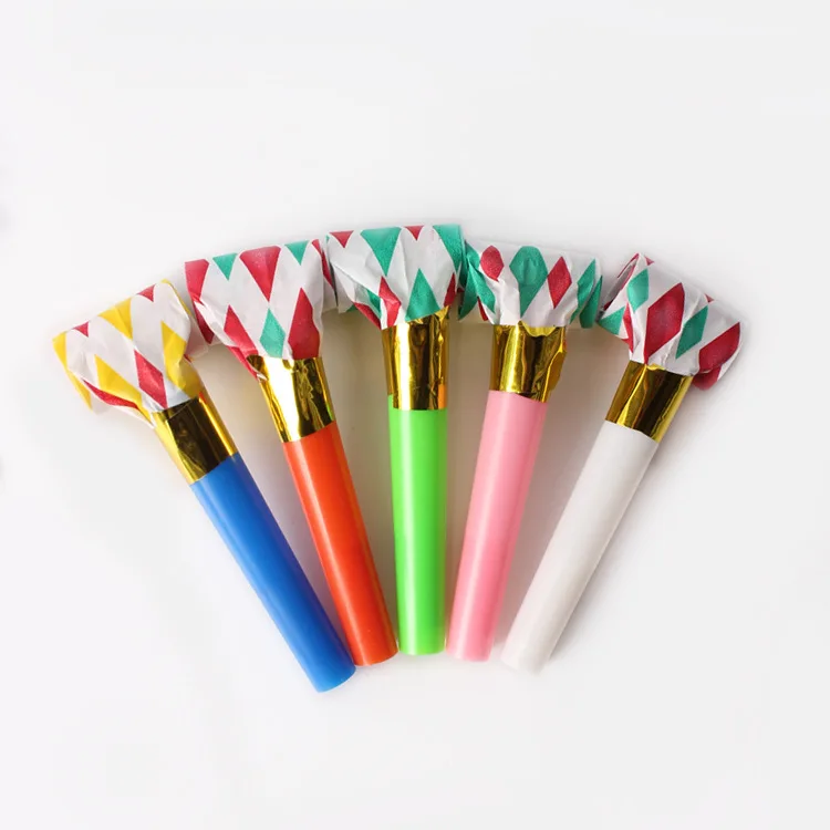 50pcs Birthday Party Entertaining Tool Cheering Prop Small Blowing Dragon Whistle Plastic Trumpet Golden Paper | Дом и сад