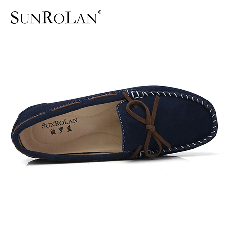 SUNROLAN/2017 г. весна Для женщин замшевые Лоферы для Slip-On дамские Мокасины Удобная