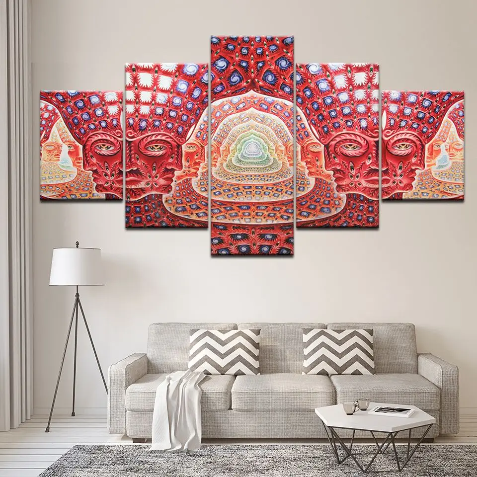 5 шт. Картина на холсте Psychedelic Face Wall Art модульная HD Печать картинки инструмент Alex