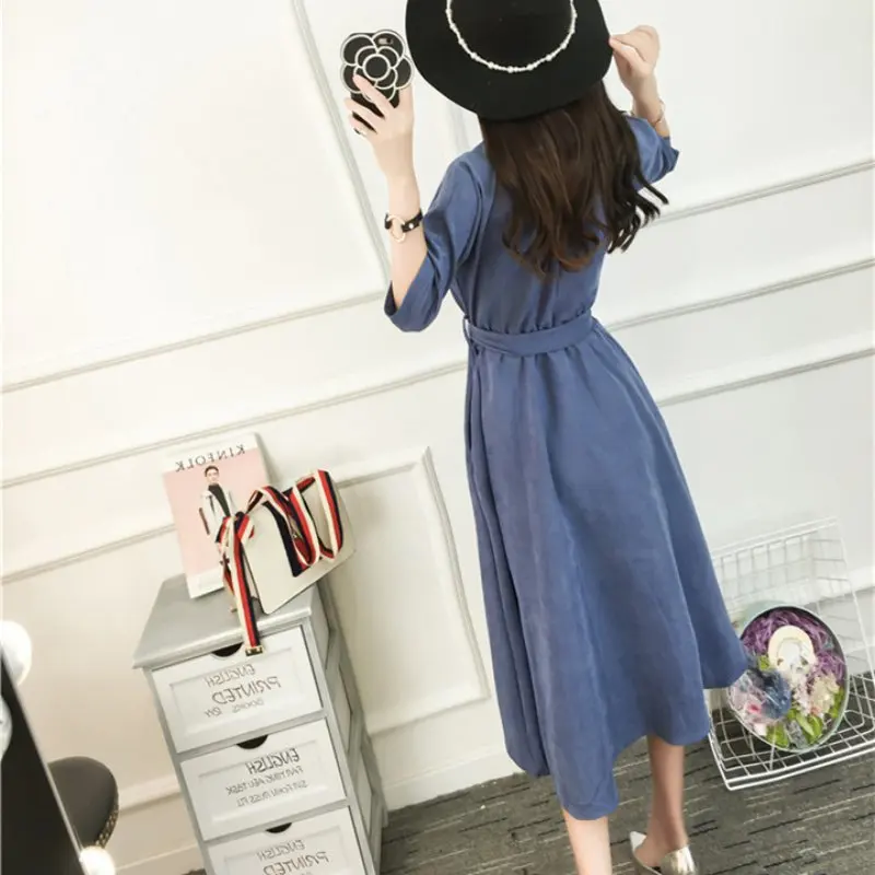 Корейское модное синее зеленое платье с коротким рукавом повседневные платья