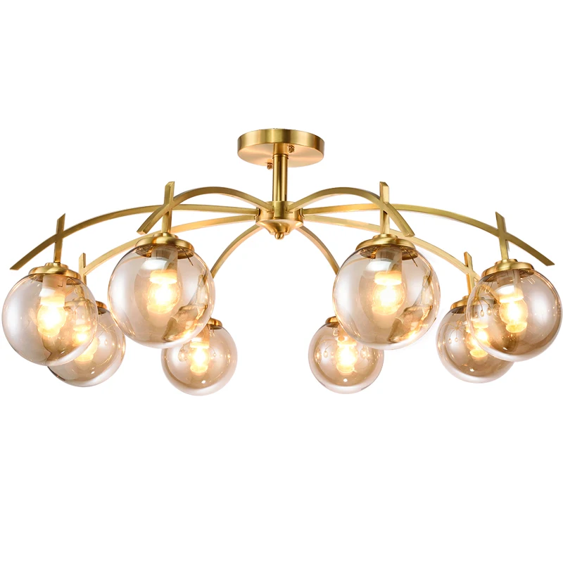 

Новая классическая люстра из чистой меди с абажуром современный из прозрачного стекла, подвесной светильник, освесветильник для столовой в...