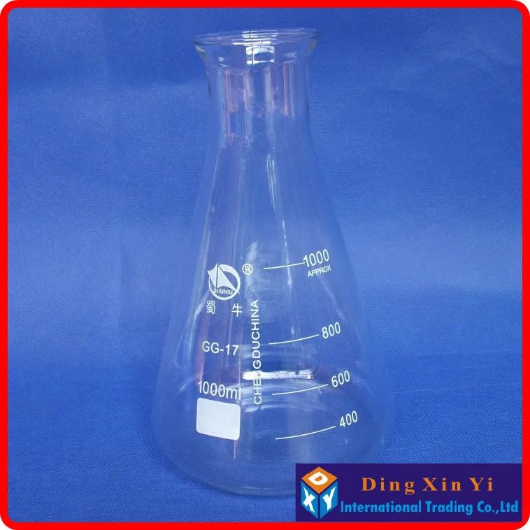 Стеклянная колба Erlenmeyer объемом 1000 мл (4 шт./лот) стеклянная коническая для