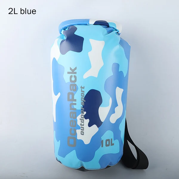 2L blue 2L/5L/10L/15L/20L/30L утолщенная камуфляжная Водонепроницаемая наружная рафтинговая ПВХ сухая сумка на плечо для хранения Океанский рюкзак для плавания - Цвет: 2L blue