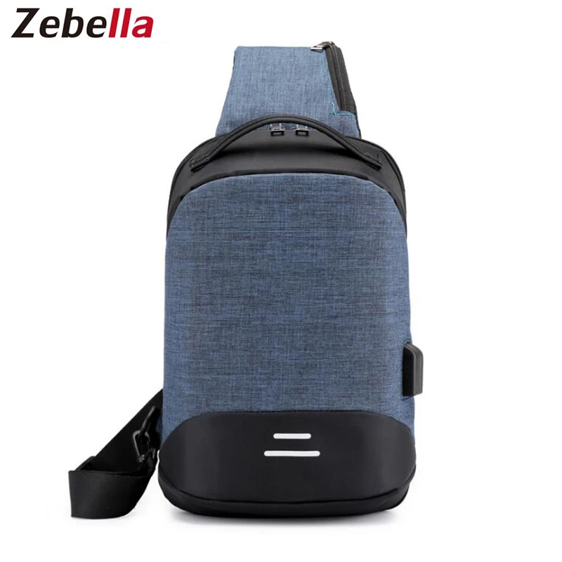 Zebella мужские сумки через плечо с usb зарядкой нагрудные Противокражные на для