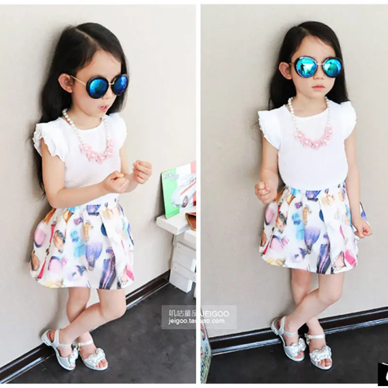 Комплект одежды для маленьких девочек футболка малышей топ на бретелях + юбка