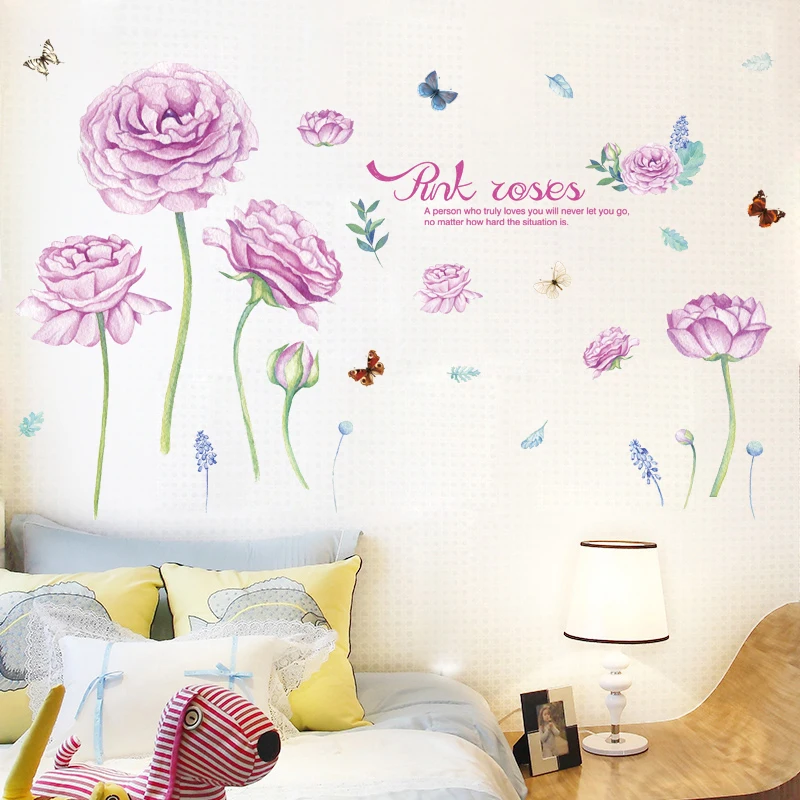 [Fundecoration] наклейки на стену с розовыми розами Diy для спальни гостиной интерьера