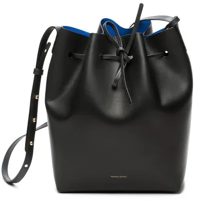 Mini Black Blue Новинка, модные женские сумки-ведро,, Европейский и американский стиль, женская сумка на плечо, коровья кожа, спилок, отправка кошелька WUJ0209 - Цвет: Mini Black Blue