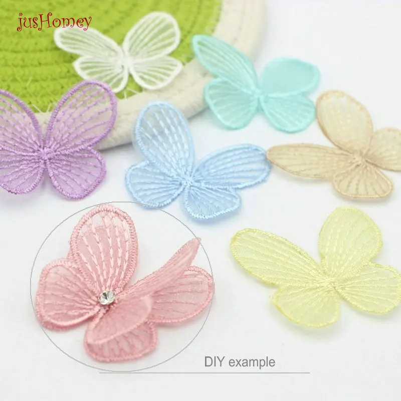 30 шт/партия вышивка кружева Апликация в виде бабочки 4 8 см полупрозрачный один