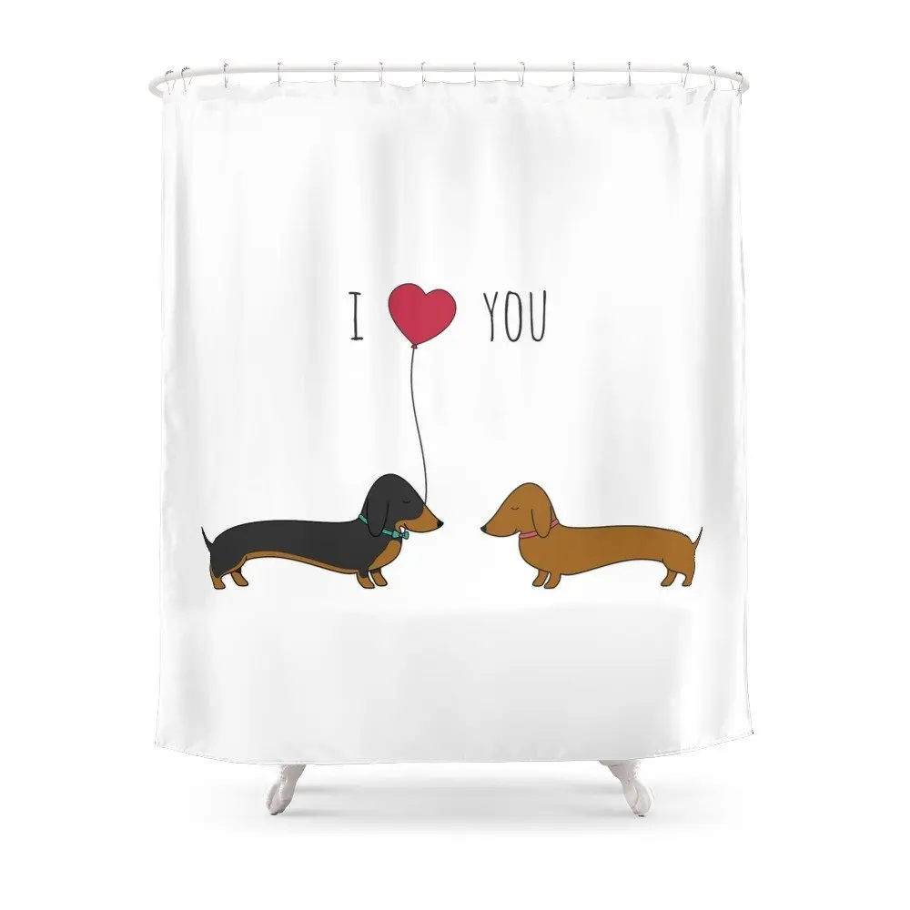 

Душевая занавеска с надписью «LOVE» DACHSHUND, занавеска для ванной комнаты с нескользящим напольным ковриком