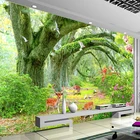 Пользовательские фрески любого размера, 3D Зеленый Лес, дерево, животное, ткань для стен гостиной, фона для телевизора, дивана, настенная живопись, домашний декор