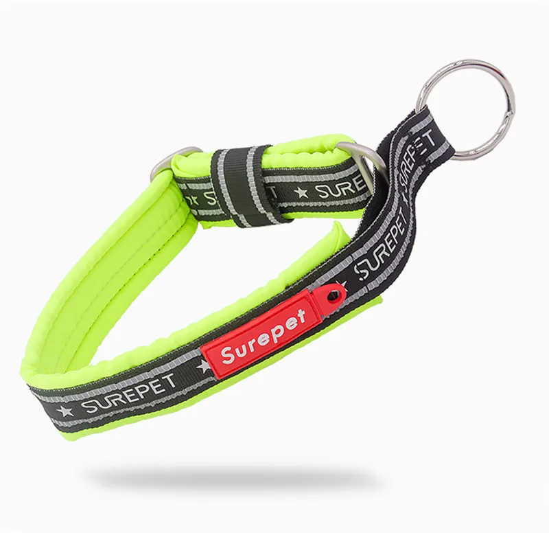 green collar Reflective Collar for Dogs Nylon Adjustable Dog Collar Soft Padded Explosion Proof Pet Collar for Medium Large Dogs Training Red - Цвет: green collar