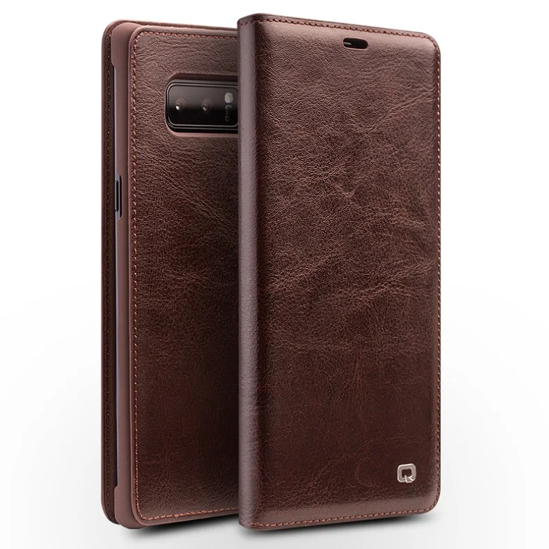 brown QIALINO, Модный чехол из натуральной кожи для samsung Galaxy Note 8, роскошный Ультратонкий чехол со слотом для карт, для samsung note 8, 6,3 дюймов - Цвет: brown