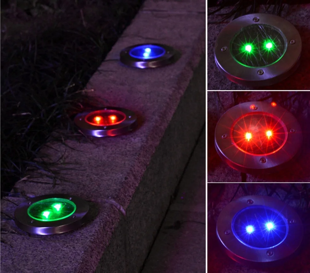 Солнечный 2 LED наружный путь свет пятно лампа двора сад газон пейзаж