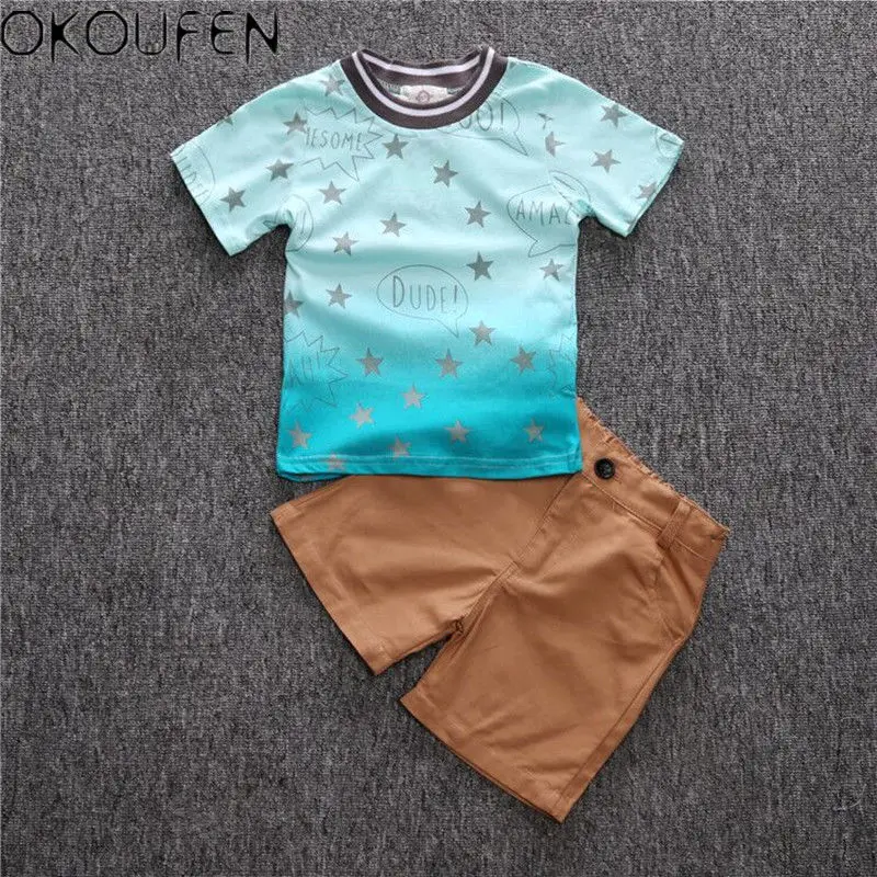 2pcs Kids Baby Boys Short Sleeve Star T-Shirt+Shorts Cotton Beach Clothes Sets | Детская одежда и обувь