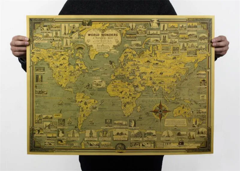 Винтажный креативный World Wonders Map плакат для кафе бара картина домашний декор ретро