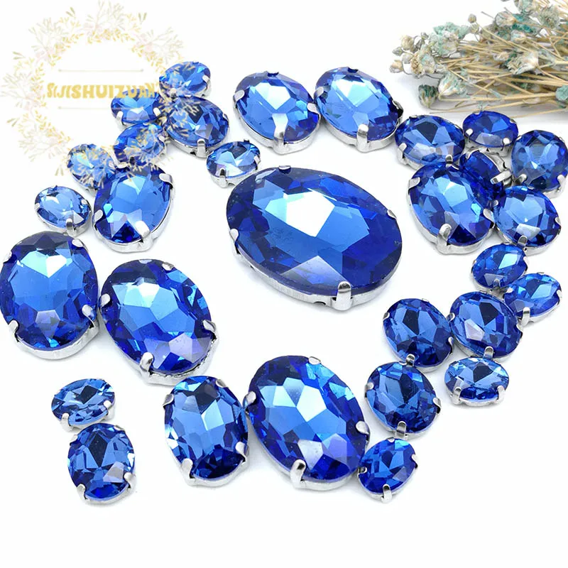 light Sapphire Микс Овальный Размер 21 разных цветов Стекло шитье супер качество плоские стеклянные кристаллы стразы, diy/одежда 30 шт 8 Размер - Цвет: light Sapphire