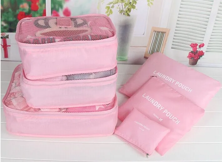 pink 6 шт. дорожная сумка для хранения багажа дорожные сумки чехол Упаковка для обуви сумка кубической формы набор аккуратная одежда чемодан-органайзер сумка дорожная сумка - Цвет: pink
