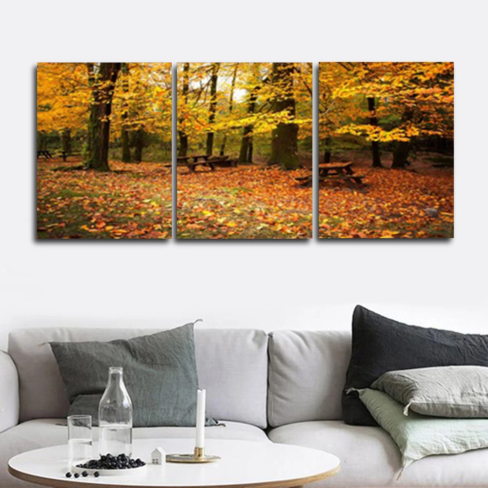 Laeacco холст живопись каллиграфия 3 панели осень Восход Лес плакаты и принты
