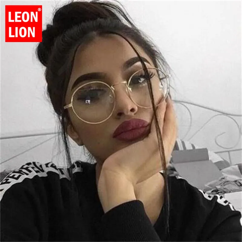 

Очки LeonLion с плоскими линзами женские UV400, винтажные круглые солнцезащитные аксессуары с прозрачными линзами в металлической оправе, для вож...