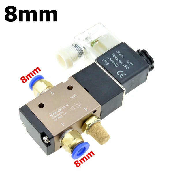 8mm 3 способа Порты и разъёмы 2 Позиции 12V 24V 220V Пневматический электромагнитный клапан электрический Управление газовый электромагнитный клапан 10 мм 6 мм 8 мм соединение шланга - Цвет: 8mm