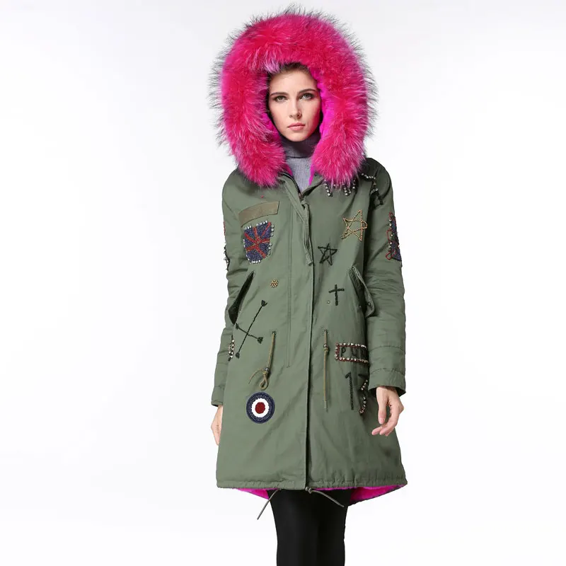 Зимняя куртка для этой зимы женские элегантные парки с мехом розово-красные