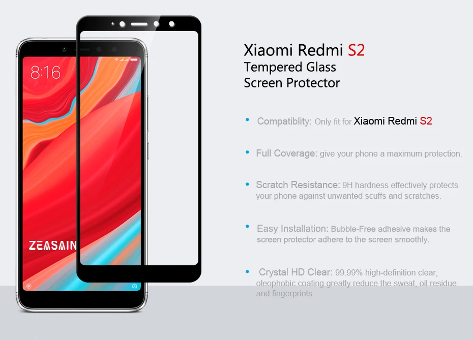 zeasain закаленное стекло 9h для Xiaomi Redmi S2 Xiomi Redmi S 2 Экран Protector 0,3 мм высокой четкости закаленное Стекло фильм