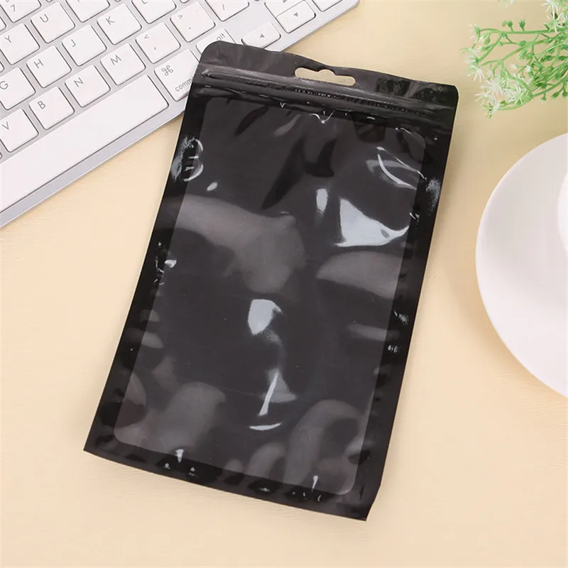 

5000pcs/lot 12*20cm Black/Clear Plastic Zipper Pack Packing Bag With Hang Hole Self Seal Package Packaging Bags for iphone7 plus