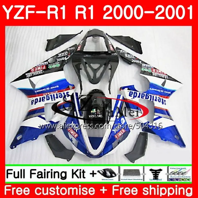 

New blue blk Body For YAMAHA YZF R 1 YZF 1000 YZF R1 00-01 Bodywork 72NO.2 YZF1000 YZF-1000 YZFR1 00 01 YZF-R1 2000 2001 Fairing
