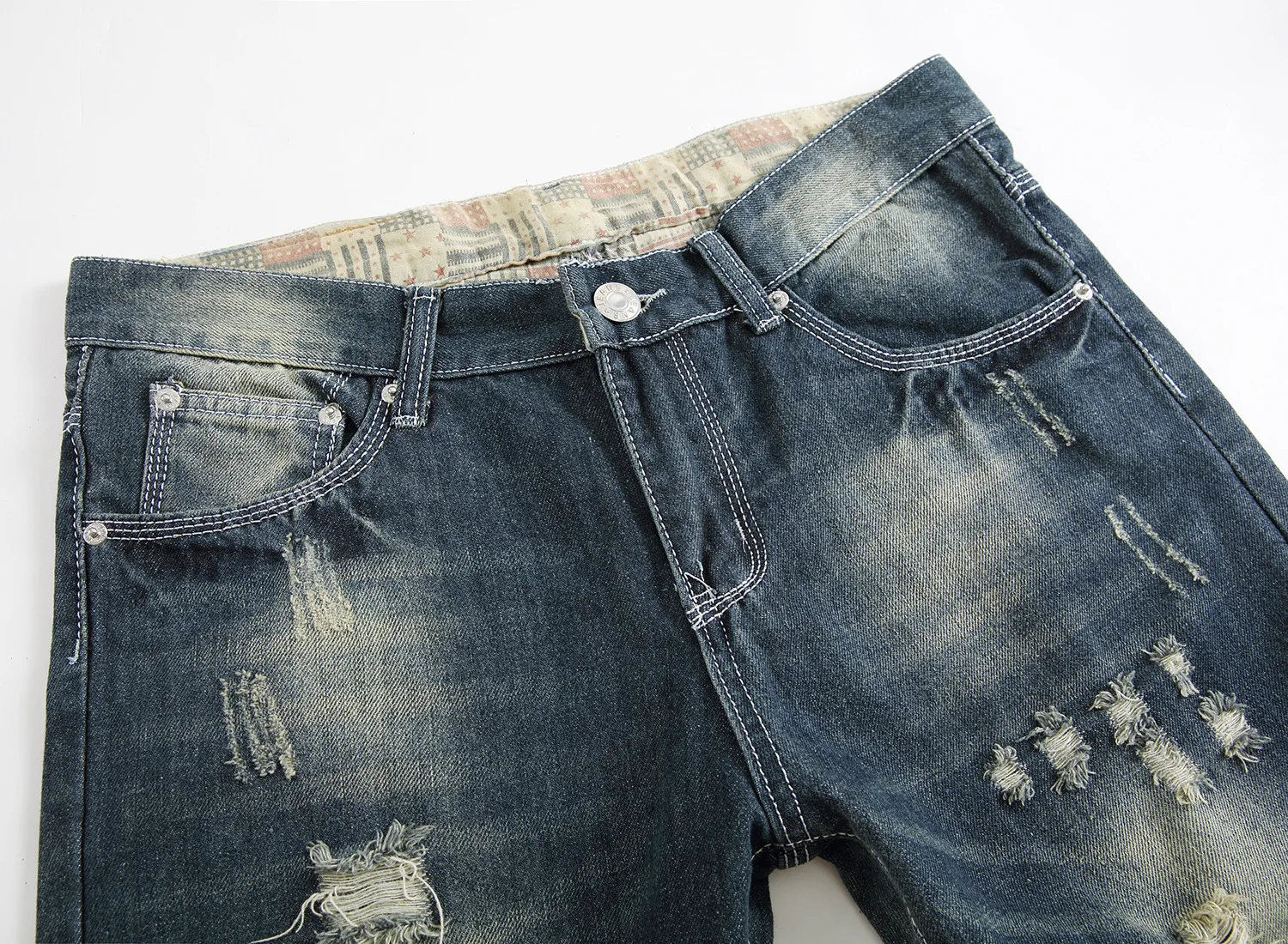 Мужские джинсы с дырками и карманами однотонные модные мужские тонкие свободные