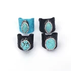 Роскошные ювелирные изделия синие Бирюзовый говлит бусины паве Стразы амулеты черный настоящая змеиная кожа регулируемое Открытое кольцо манжеты для женщин и мужчин